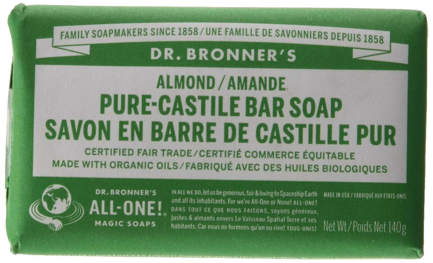 Dr. Bronner's Organic Castile Soap Bar Almond (140g) Amazon.co.uk