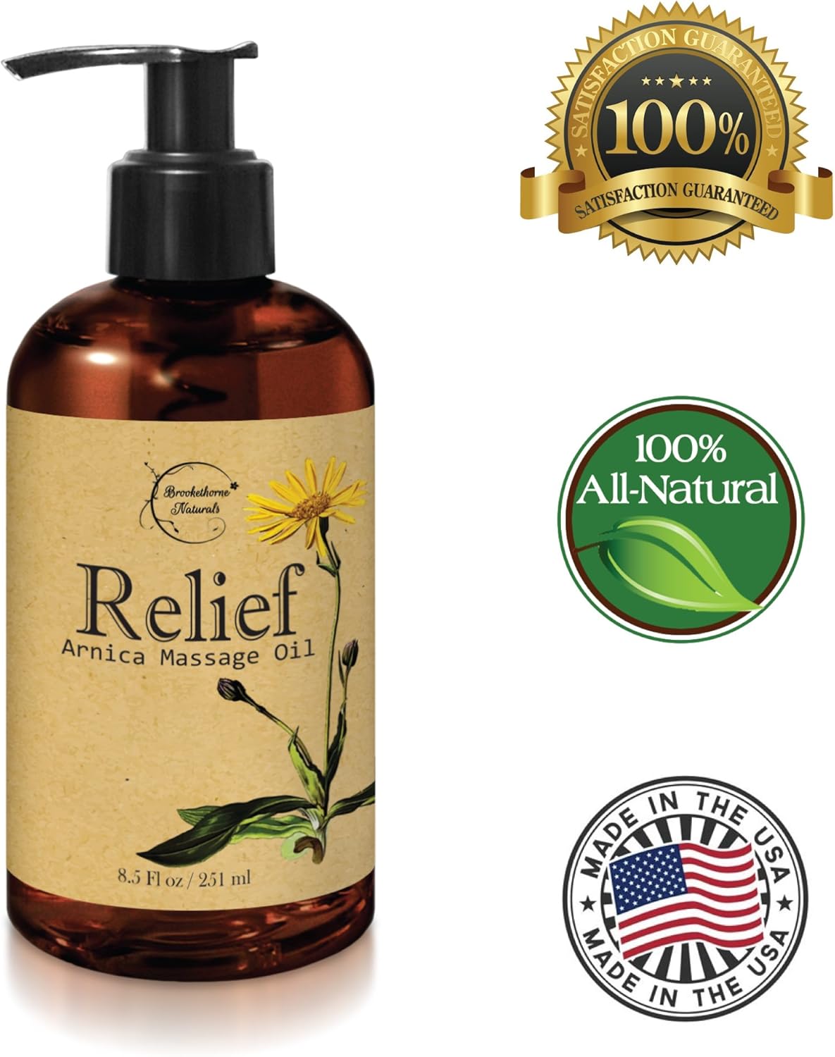 Relief Arnica Massage Oil – Great for Sports & Athletic Therapeutic Massage – All Natural - Arnica Montana for Sore Muscle Relief. Contains Sweet Almond, Jojoba, Grapeseed & Essential Oils 8.5oz: Health & Personal Care
