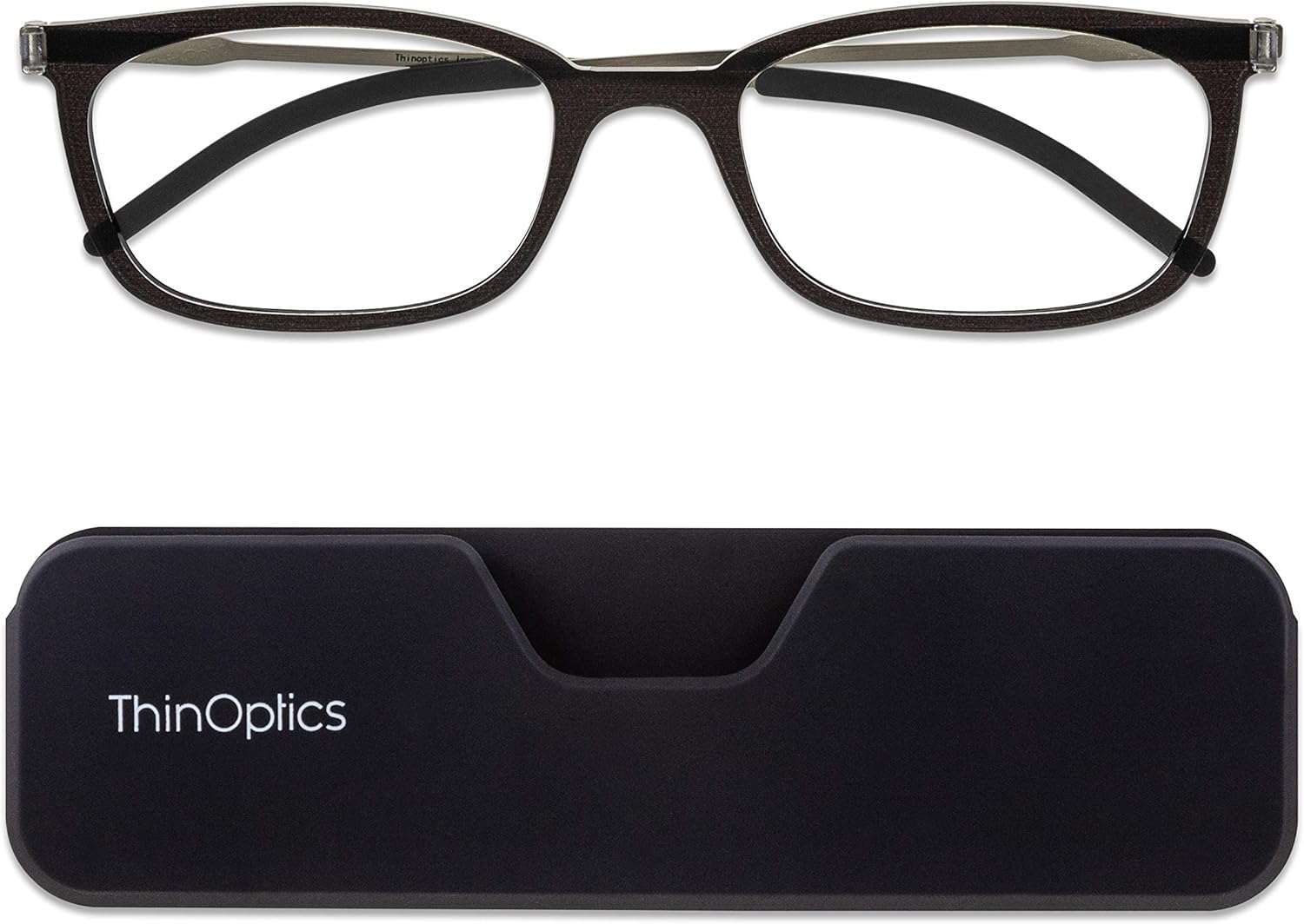 ThinOptics Connect Ultra-Thin Reading Glasses 1.00 Black Frames, Magnetic Case Attaches to Phone