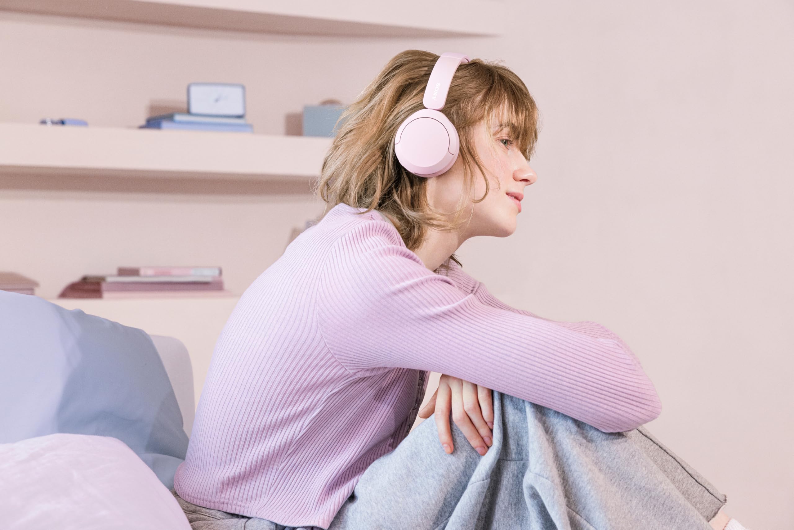 Sony WH-CH520 Auriculares inalámbricos Bluetooth On-Ear con micrófono y hasta 50 Horas de duración de la batería con Carga rápida, Color Rosa
