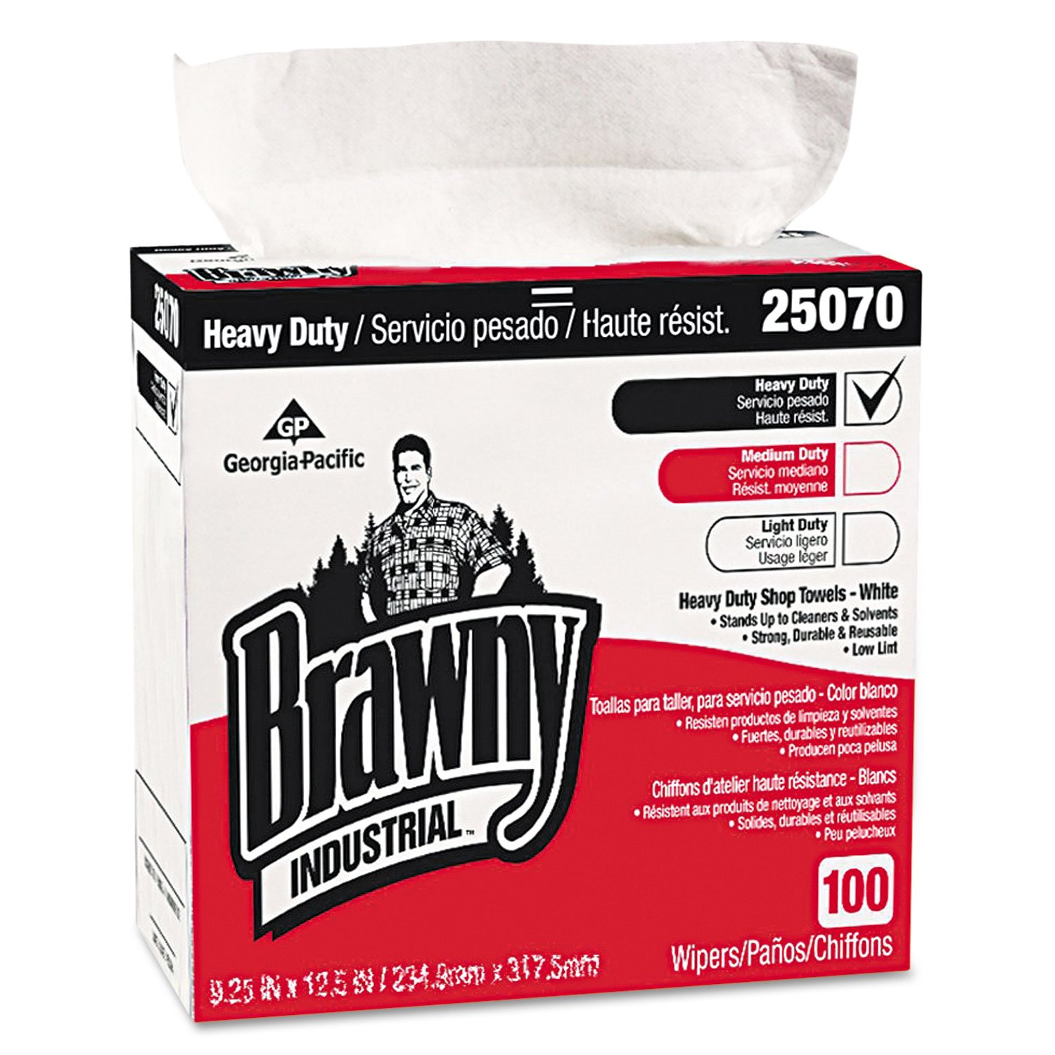 Photo 1 of Brawny Industrial Medium-Weight HEF Shop Towel by GP PRO (Georgia-Pacific), 25070, White, 9.1" W x 16.5" L, 500 Count (Case of 5 Boxes, 100 Wipers Per Box)