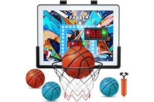 FANSTO Over The Door Basketball Hoop, Basketballs Hoops Indoor for Kids with LED Cheering, Anti-Impact, 2 Game Mode& Mute Mode, Mini Hoops Door Slam Toy with 4 Ball for 5 6 7 8 9 10 11 12 Old Boys