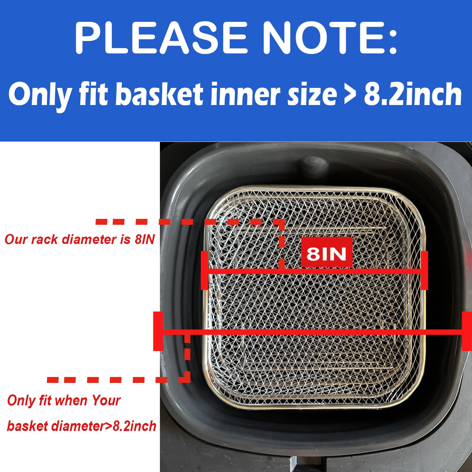 Upgrade 8inch Square Air Fryer Rack,Three Stacktable Dehydrator Rack,Square Air Fryer Accessories,Only Fit for Air fryer which inner size 8.2 inch(Square)
