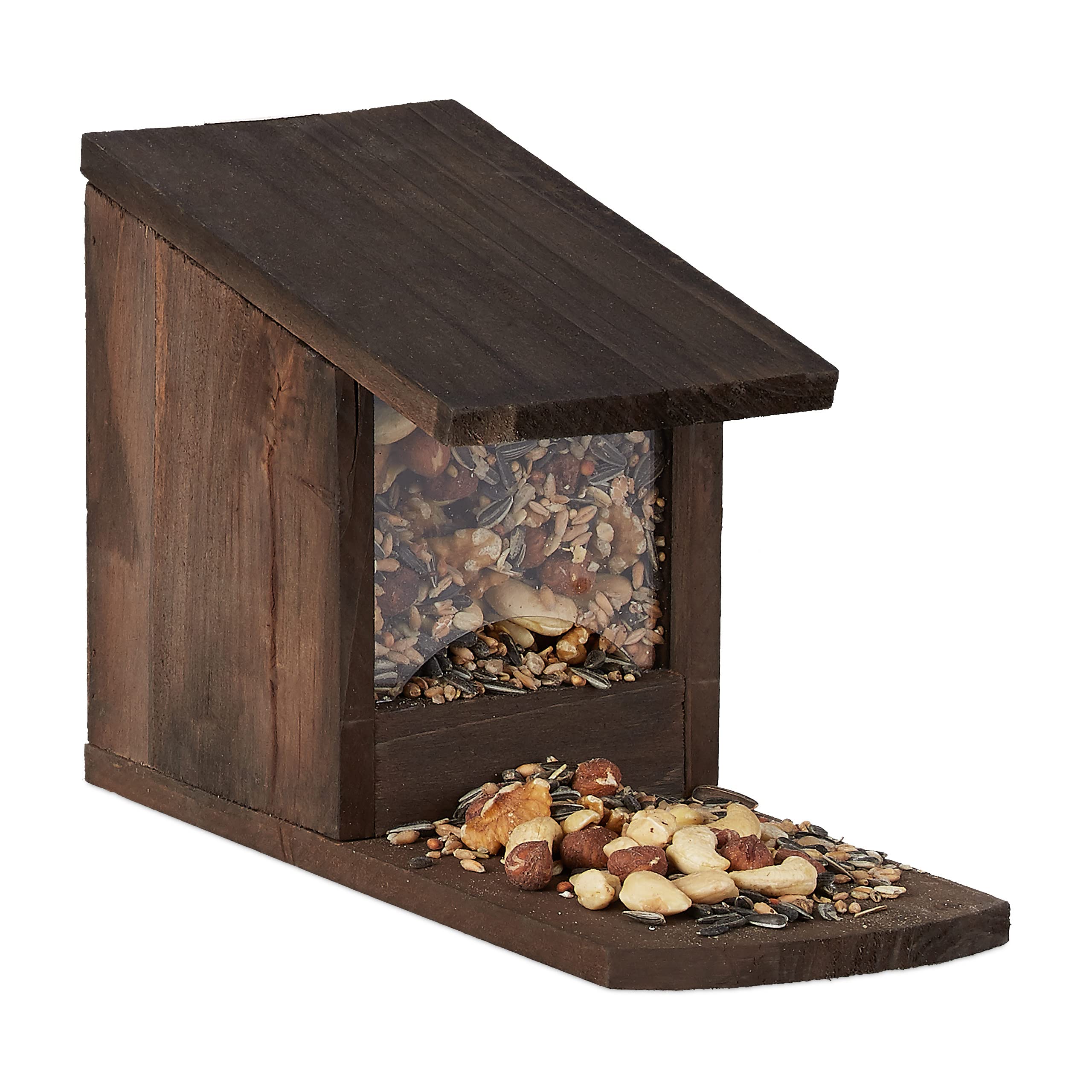 Relaxdays Squirrel Feeder House, Feeding Station Box, Standing, Wooden, HWD: 17.5 x 12 x 25 cm, Dark Brown