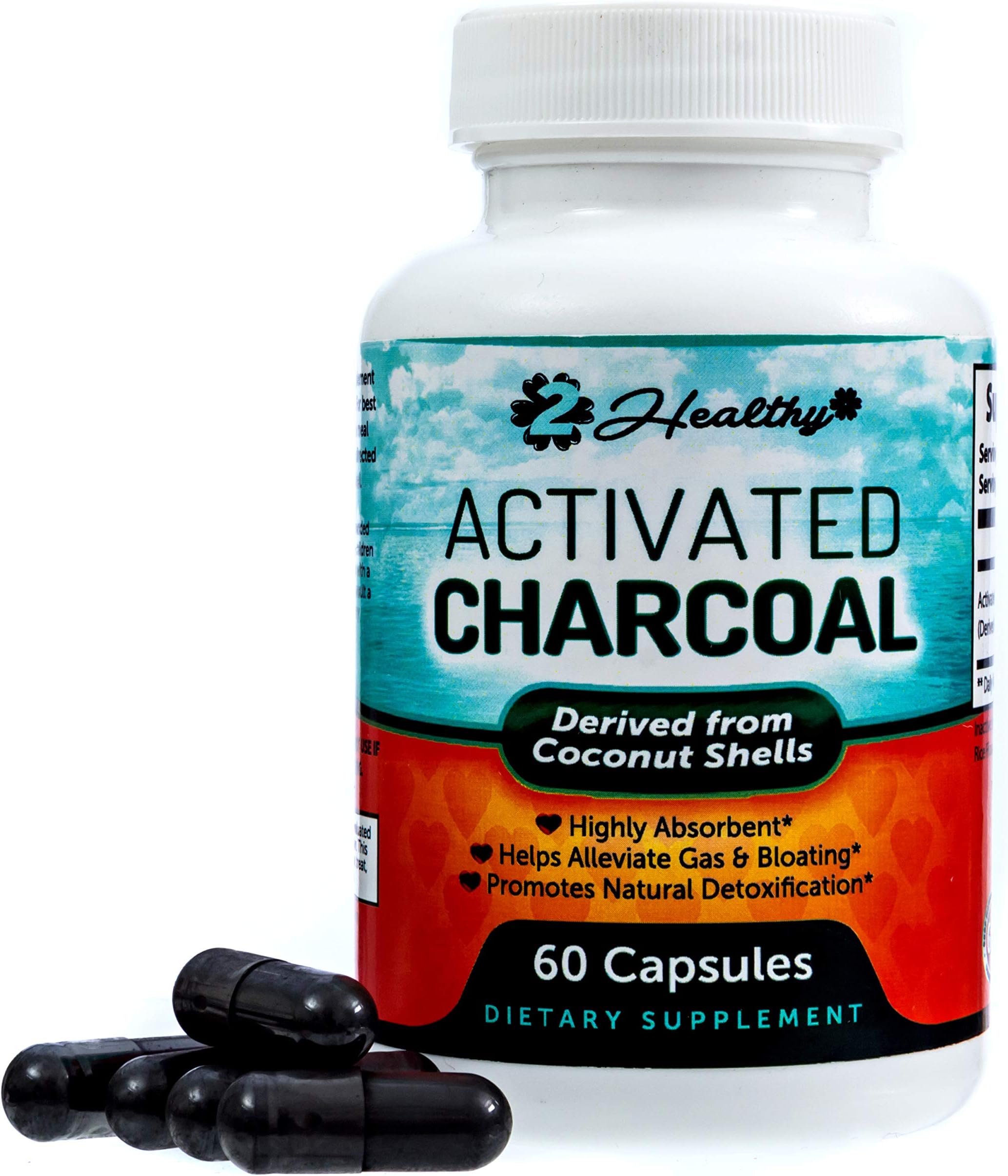 Activated Charcoal Capsules - Helps Alleviate Gas, Bloating & Digestion, Promotes Natural Detox & Detoxification, Prevents Hangovers, Stomach Illness, Travel Bug & Irritable Bowels, 60 Veggie Capsules