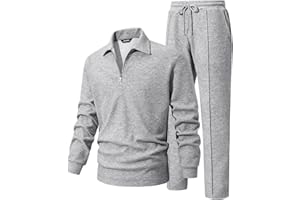 JMIERR Men's 2 Piece Outfits Quarter Zipper Polo Shirt Tracksuit & Joggers Sweatpants Sweatsuit Sets Jacquard