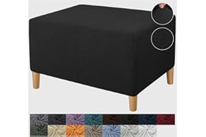 JIVINER Ottoman Cover Rectangle Stretch Ottoman Slipcovers for Folding Storage Footstool Soft Footrest Furniture Protector with Elatic Bottom (Small, Black)