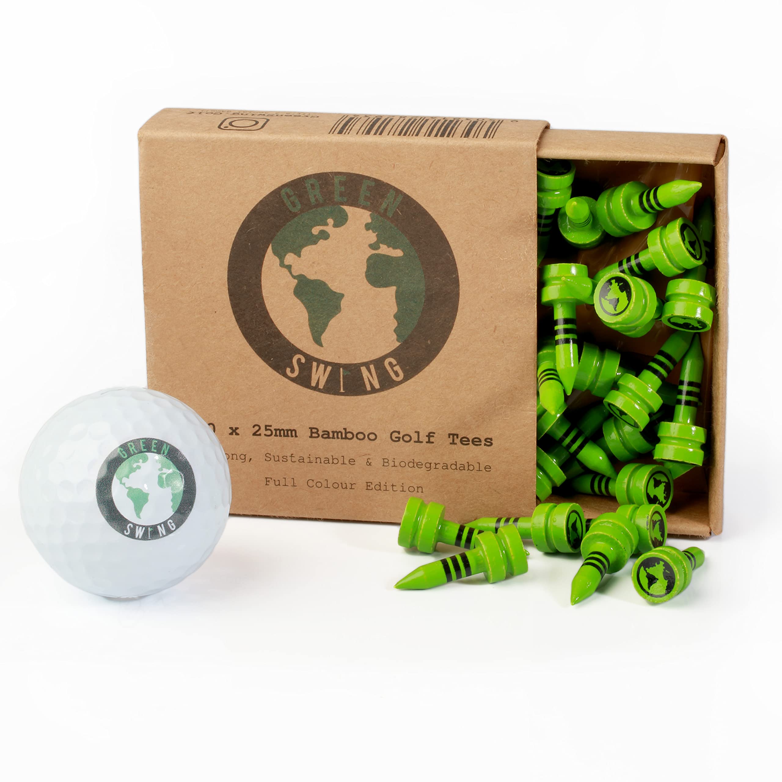 Green Swing Bamboo Golf Tees 25mm | Strong Sustainable Biodegradable | 30pcs | Green Castle Tees