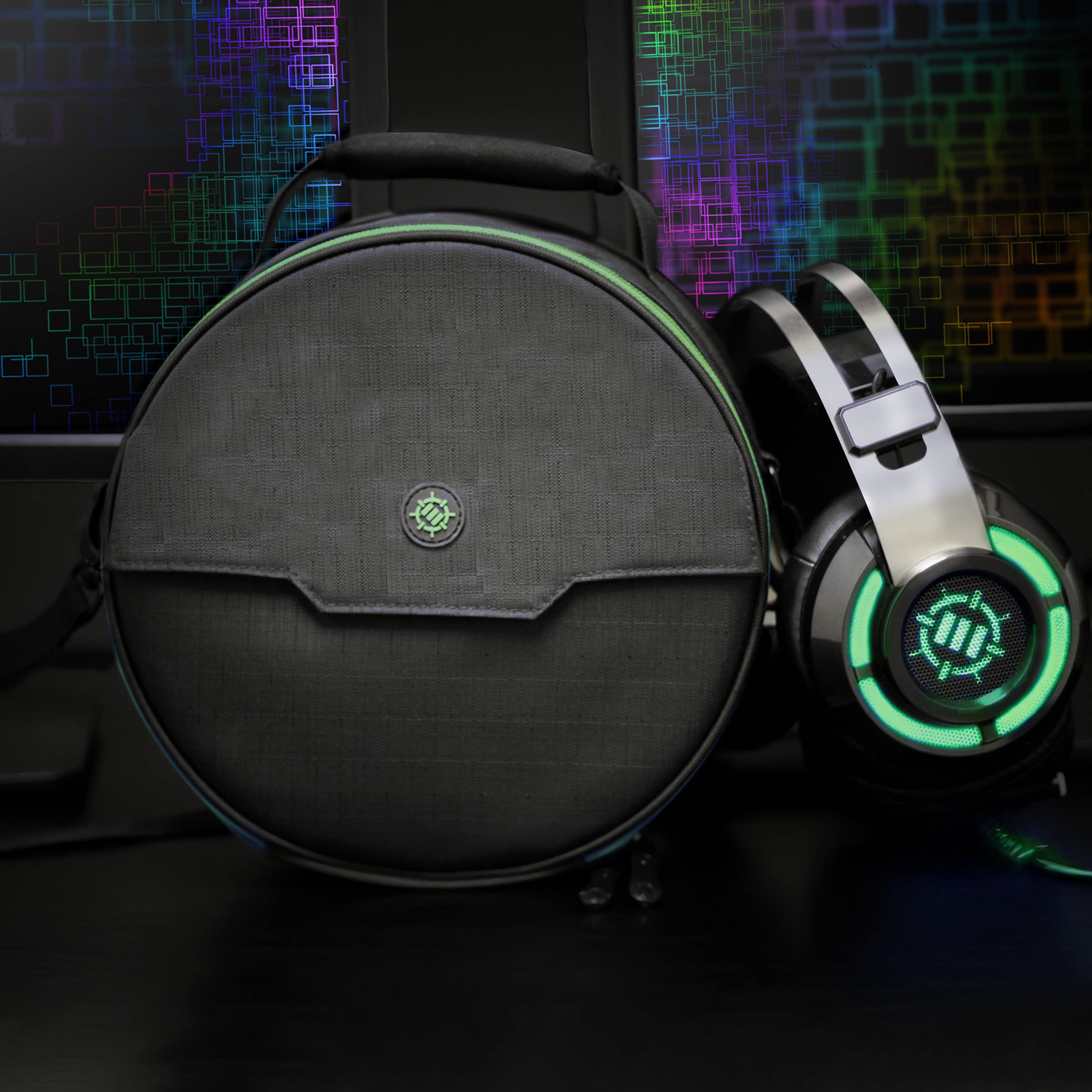 ENHANCE Portable Headphone Case for Wired & Wireless Headsets - Universal Headset Case Compatible with Xbox, Beats, Bose & Gaming Headphones - Accessory Storage, Strap & Carrying Handle - Green