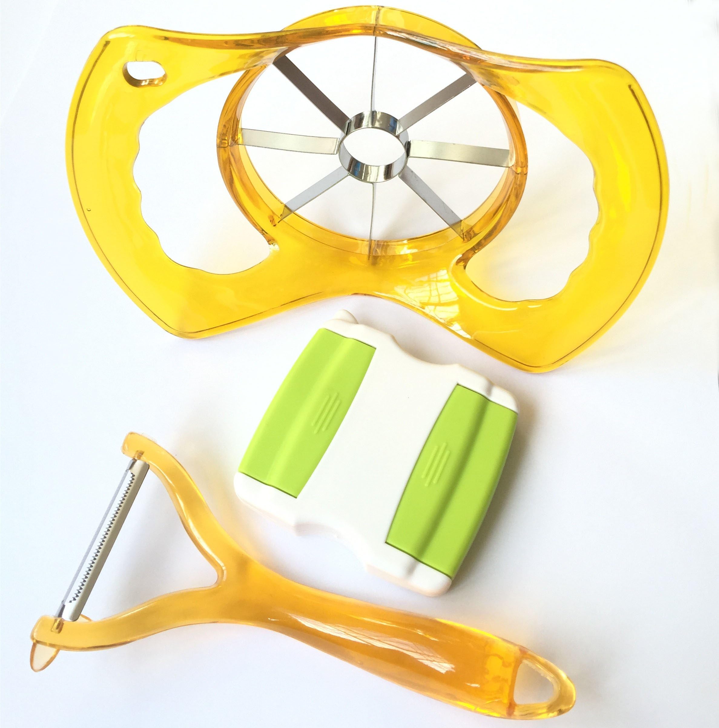 Jumbo Apple Slicer Set of 3 - Apple Corer Slicer Peeler - Julienne Vegetable Peeler With Stainless Steel Blades - Apple Peeler - 3 Colors - Gift Packaging (Orange)