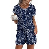 Ekouaer Pajama Set for Women Short Sleeve Tops and Shorts Set 2 Piece Pjs Classic Loungewear with Pockets