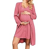 Ekouaer Maternity Nursing Gown and Robe Set 2 Piece Waffle Breastfeeding Nightgown 3 in 1 Labor and Delivery Hospital Gown
