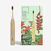 Sustainable Tomorrow Zen Bamboo Electric Toothbrush, Durable Wood-Grain ABS Handle, Rechargeable w/Plant-Based Soft Bristles, Bamboo Heads, 5 Modes & 30-Day Battery