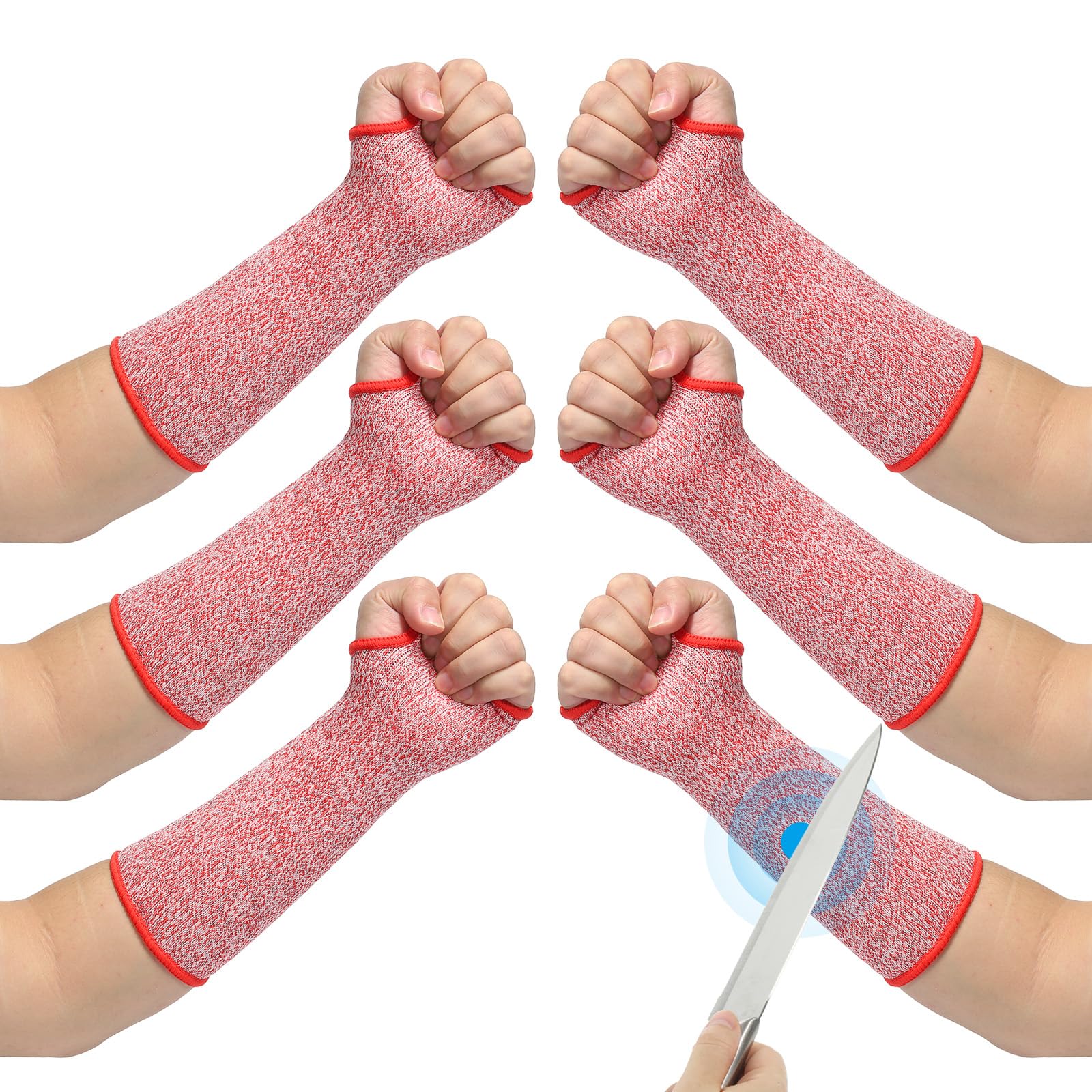 PATIKIL 10 Inch Cut Resistant Sleeve, 3 Pairs Arm Safety Protectors Sleeves with Thumb Hole Level 5 Protection Forearm Guard Sleeves for Thin Skin and Bruising, XS, Red