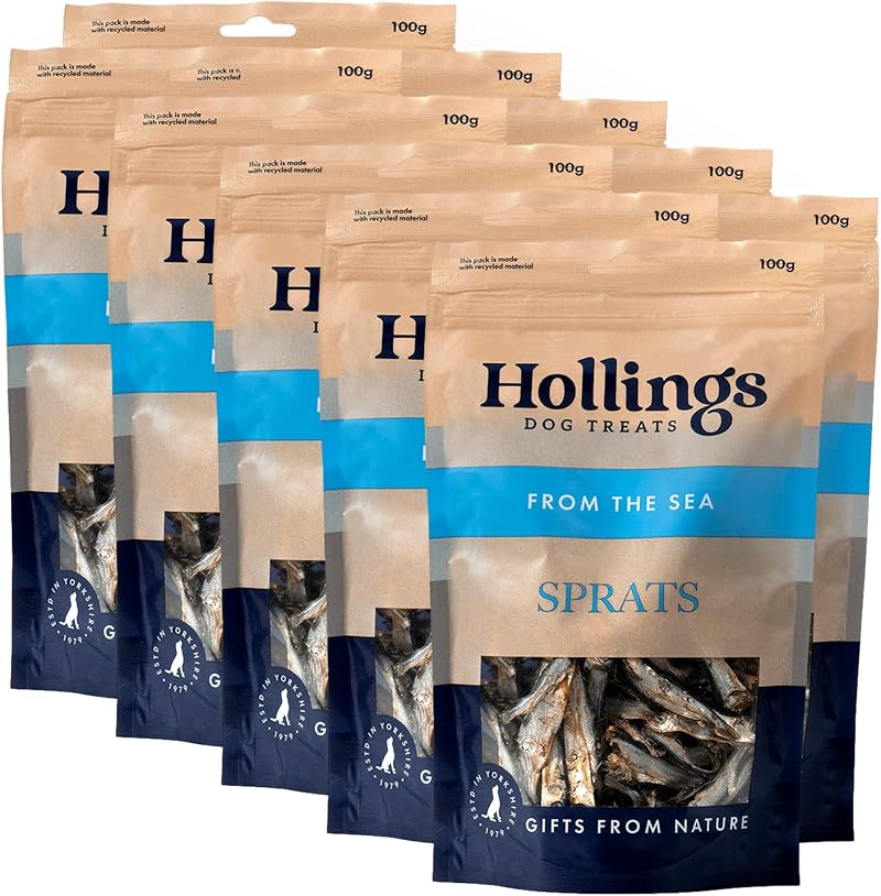 Hollings Sprats Dog Treats 100% Natural Air Dried 100g Pack of 10