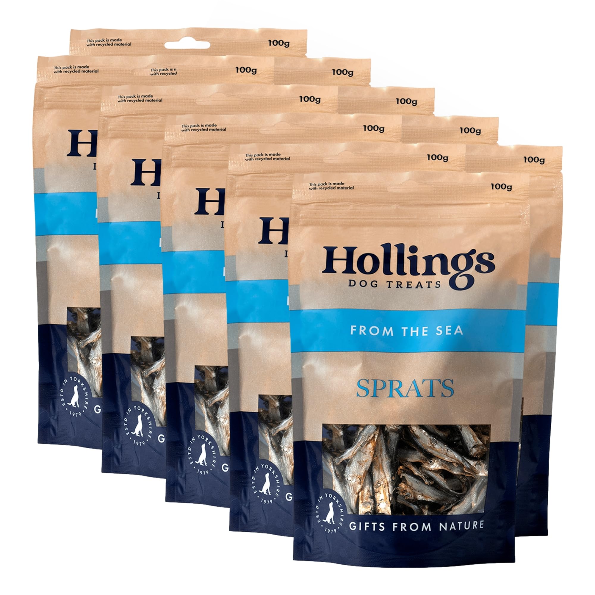 Hollings Sprats Dog Treats, 100% Natural with Fresh Fish Air Dried Treats for Dogs, Hypoallergenic and Grain Free 100g (Pack of 10) — image 1
