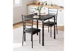GarveeHome 3-Piece Kitchen Dining Room Table Chair Set for Small Space, Indoor Modern Dinette Set for 2, Square Dinner Table Set for Dinette, Breakfast, Dark