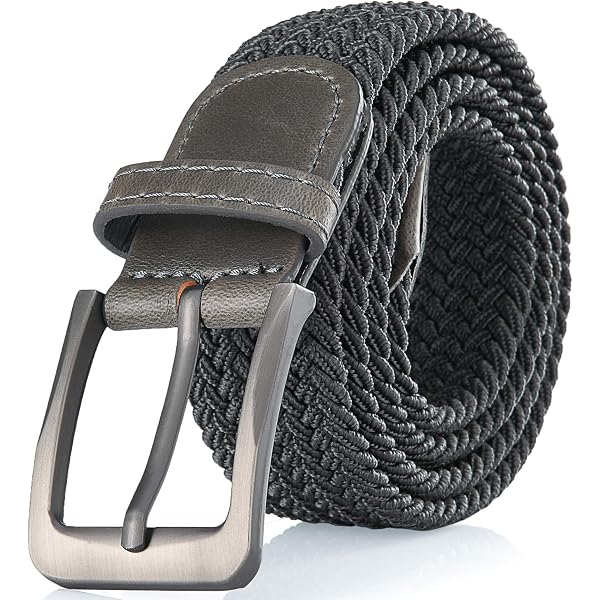 Greg Norman Men's Two-Tone Stretch Belt – Elastic Genuine Leather, Size 34, Black & Grey