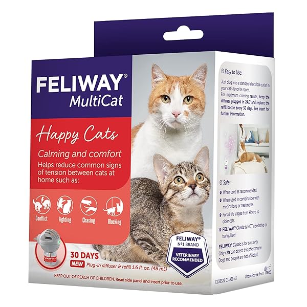 FELIWAY MULTICAT 30 DAY CAT CALMING PLUG IN PHEROMONE DIFFUSER STARTER KIT, 48ML – HELPS REDUCE CONFLICTS AND SIGNS OF TENSION IN MULTI-CAT HOUSEHOLDS