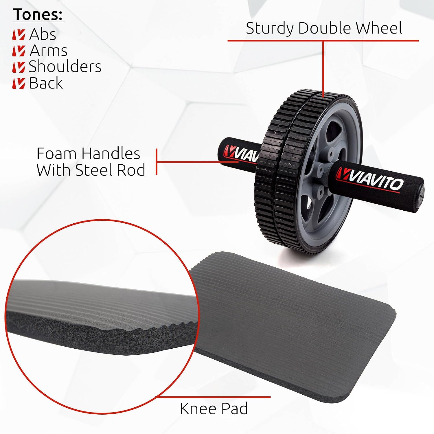 VIAVITO Ab Exercise Wheel, Black/Grey - Image 3