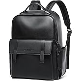 MATE ELAN Leather Backpack For Men Fit 15" Laptop Waterproof Vintage Black Work Travel Flip Design Small Pu Backpack For Men Women Casual