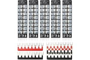 FIXITOK Terminal Strip Blocks, 5 Sets 8 Positions 600V 15A Waterproof Terminal Junction Block with Cover Dual Row Screw Terminal Strip + 400V 15A Pre-Insulated Terminal Barrier Strip Jumper