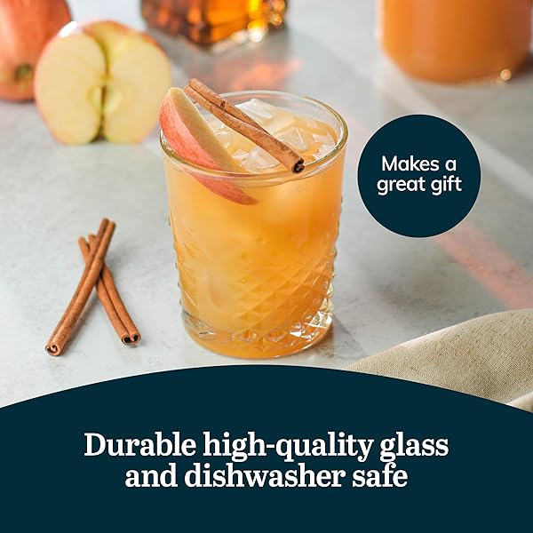LIBBEY CARATS DOUBLE OLD FASHIONED GLASSES, 12 OZ FACETED WHISKEY DRINKING GLASSES, DISHWASHER SAFE ROCKS GLASS SET FOR SPIRITS, COCKTAILS