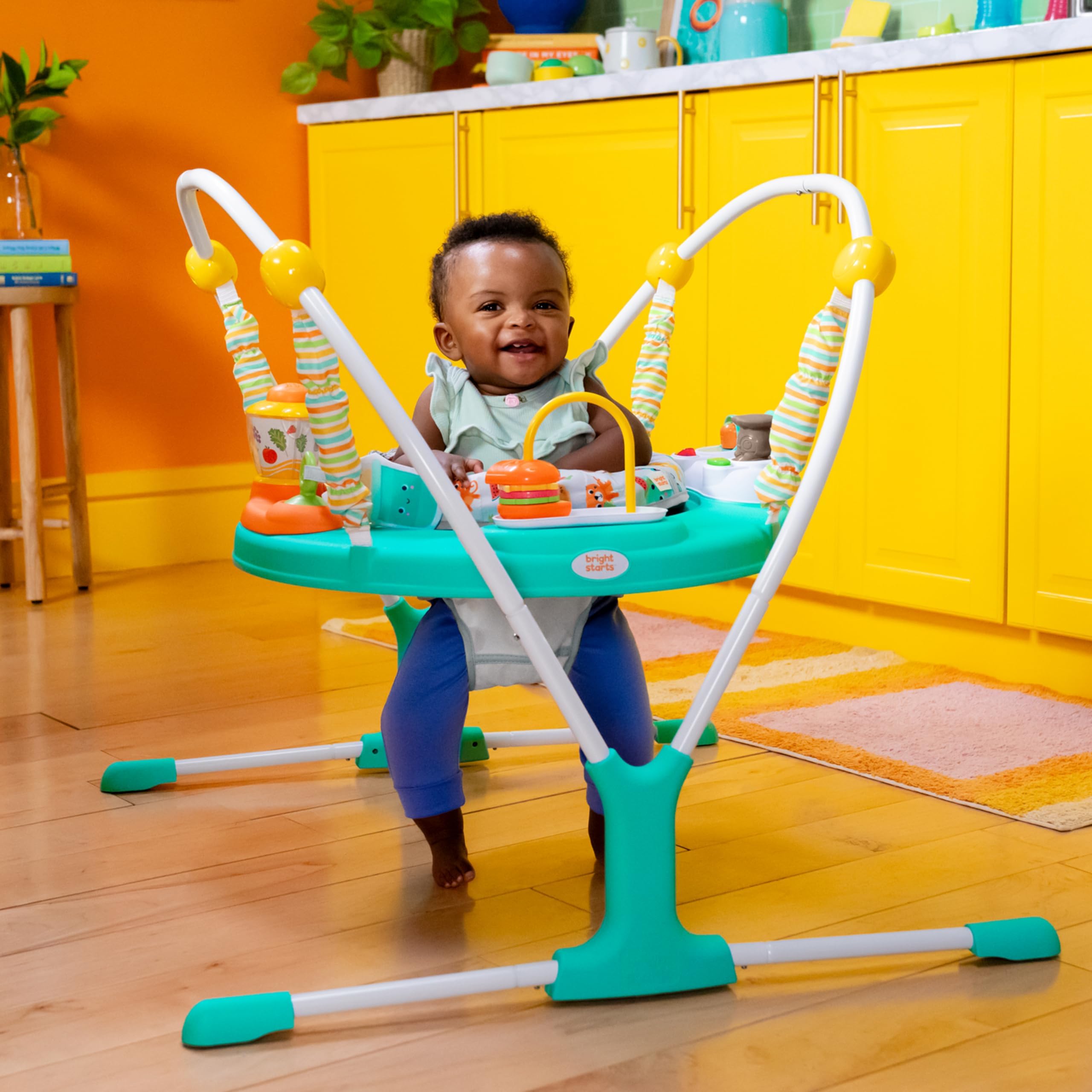 Bright Starts Cooking Up Fun Baby Activity Jumper with Music and Lights, Kitchen Role Play Toys, Unisex, 6 Months+, Up to 25 lbs