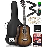 Pyle Acoustic Guitar Kit, 1/2 Junior Size All Wood Steel String Instrument for Beginner Kids, Adults, 34" Brown Burst Matte
