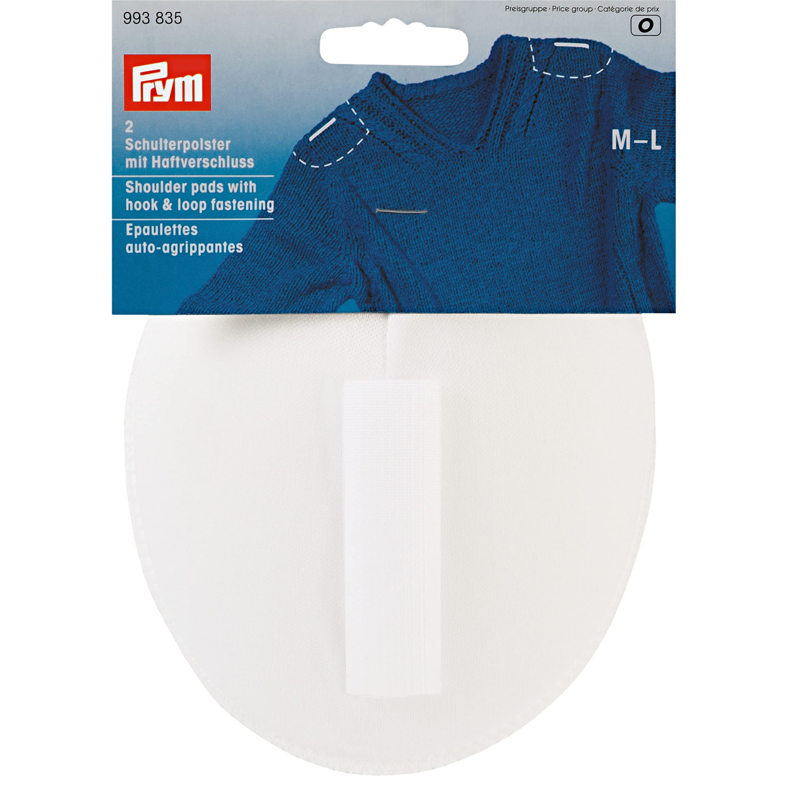 Prym Medium/Large 2-Piece Raglan Shoulder Pads with Hook and Loop Fastening, White