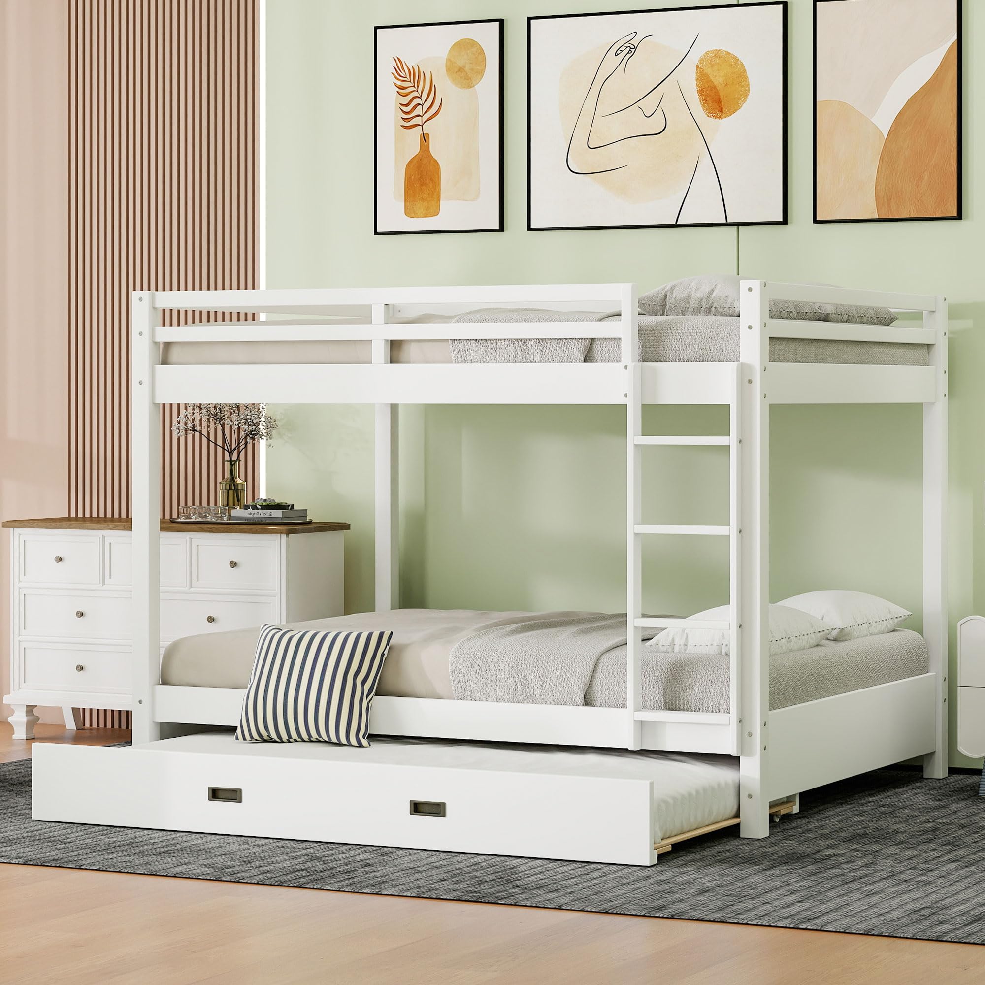 Photo 1 of *Box 2/2 ONLY* *Trundle box only* Bellemave Queen Over Queen Size Bunk Bed with Trundle for Kids/Adults,Solid Wood Bunk Bed Frame Queen Size with Ladder & Safety Guardrails,White