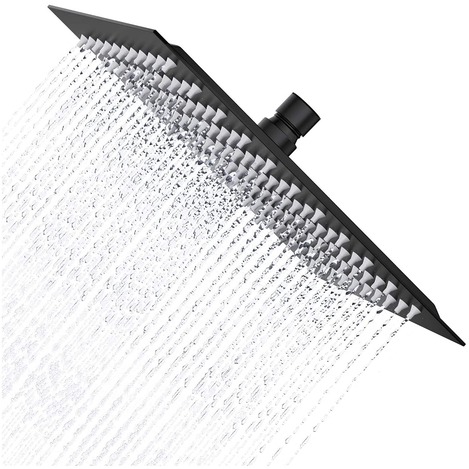 Drenky 300mm Fixed Shower Head Black Square Rainfall Shower Head High Pressure Shower Head 304 Stainless Steel Large Rain Shower Head Ultra Thin Wall Mounted Shower Head with Angle Adjustment