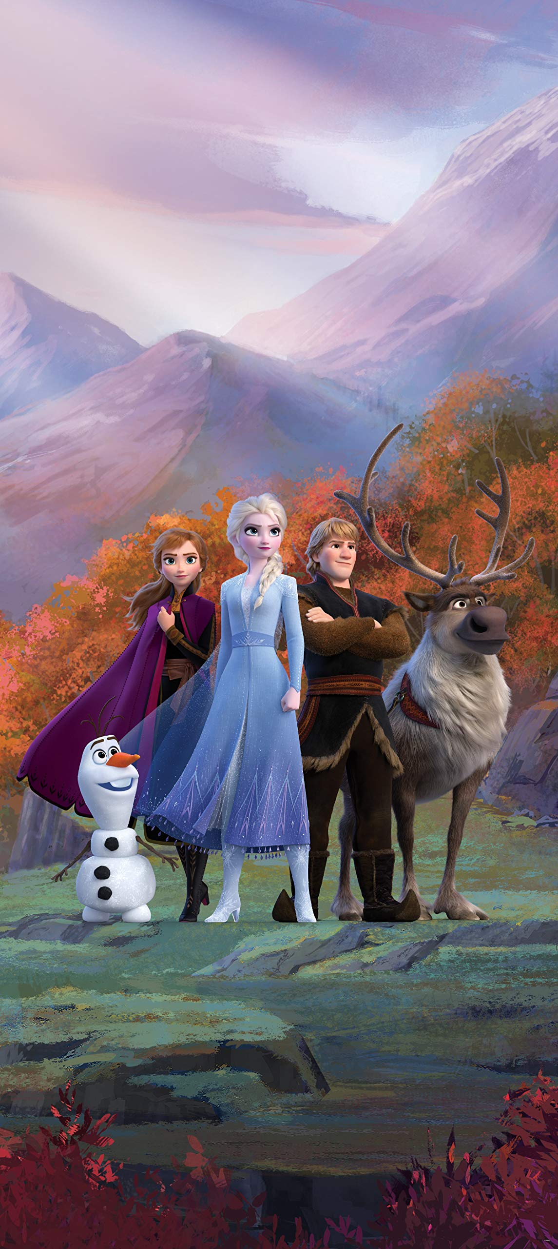 AG Design Elsa with Friends in the Mountains Frozen 2 Disney Fleece Photo Wallpaper for Children's Bedroom 90 x 202 cm FTDN V 5487 Multi-Coloured