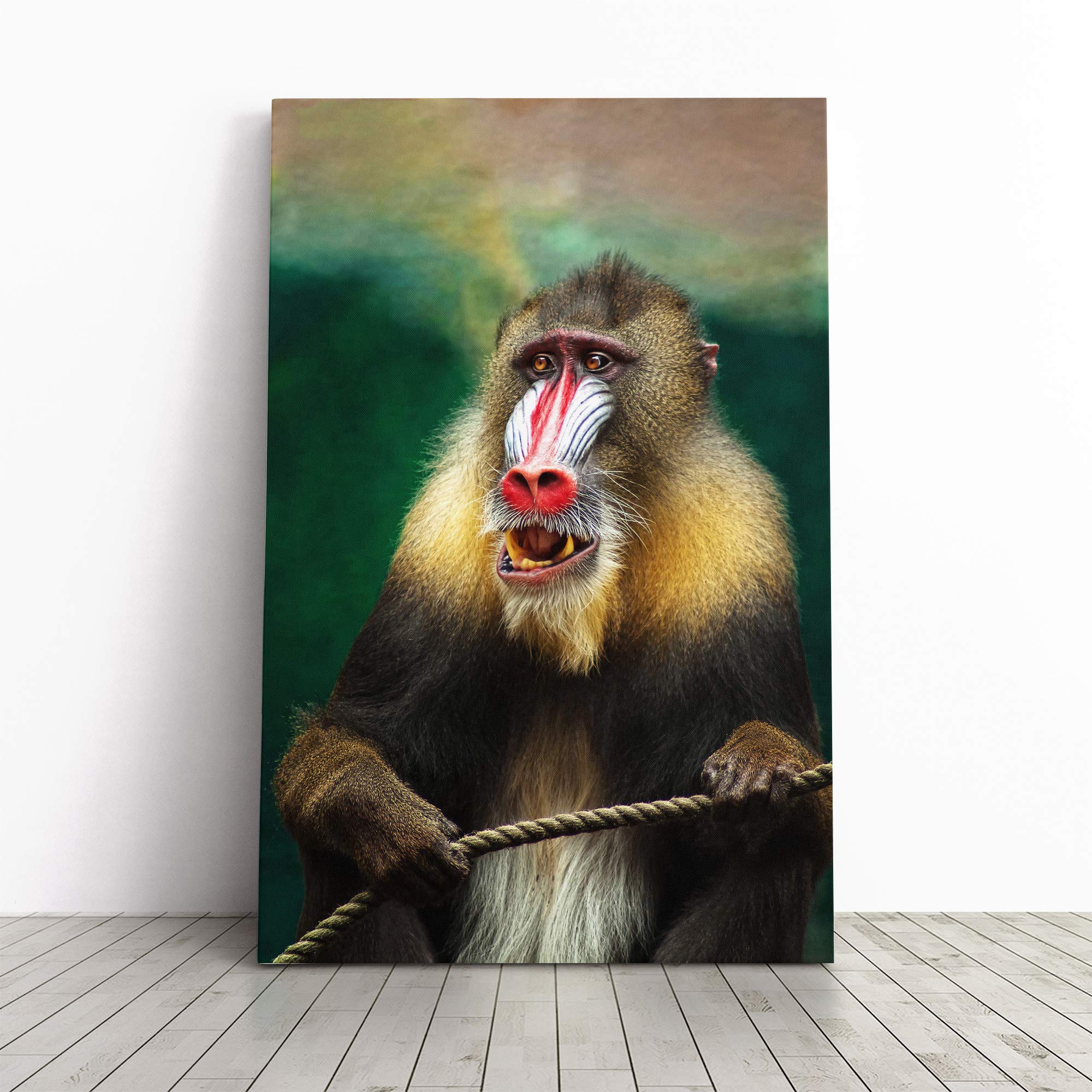 Mandrill Baboon Monkey Canvas Print | Gallery Wrapped 30mm Frame Wall Art | 20x14 inches | Ready to Hang | Modern Animals Picture | Living Room Bedroom Lounge Office