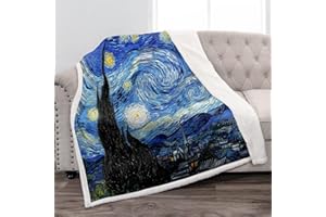 Jekeno Van Gogh The Starry Night Gifts for Women Men Mom Kids Adults Birthdays Soft Cozy Sherpa Blanket Throw for Van Gogh Lovers Decor Couch Bed Sofa Chair 50"x60"