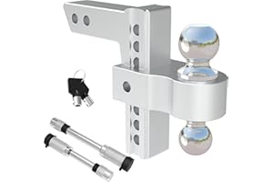 WINSBULL Adjustable Hitch 2 in Receiver 6 in Drop or Rise Hitch with 2-in & 2 5/16-in Stainless Steel Balls, Silver