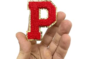 CAOMP Iron On Chenille Letter Patch 2.5 Inch Varsity Letter Chenille Adhesive A-Z Alphabet Red/Gold Letter M
