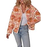 TUREAU Womens Floral Quilted Jackets Lightweight Cropped Button Down Padded Puffer Jacket Winter Warm Coats