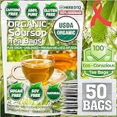 HERB DTQ USDA 100% Organic Soursop Graviola Leaf Tea Bags, Non-GMO, 50 Ct | Eco-Conscious Sachets, Sour Sop, Hojas de Guanabana, Vegan, Caffeine-Free, Sugar-Free, Gluten-Free, Sleep &amp; Digestion Support