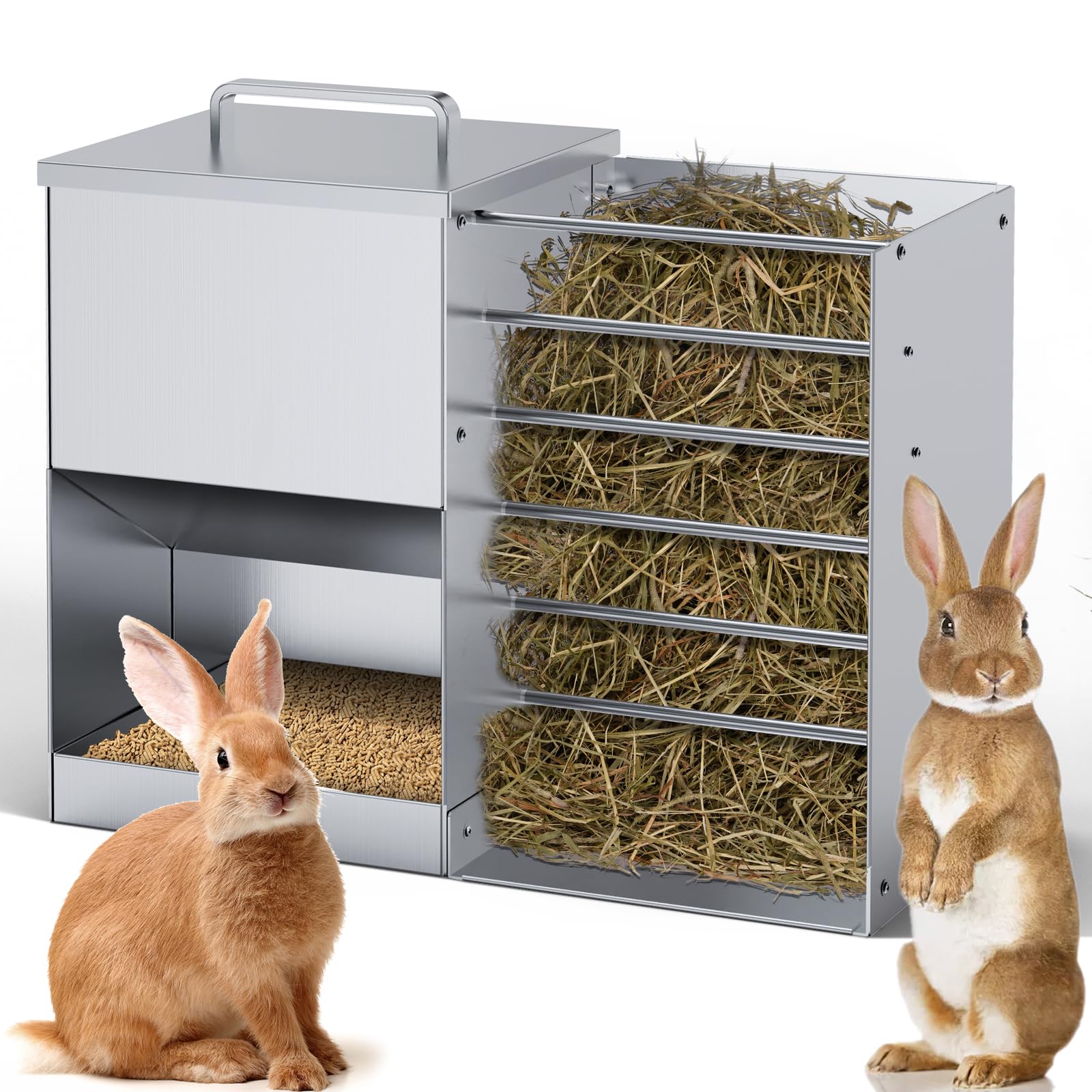 Photo 1 of Automatic Rabbit Feeders for Cage Hay Feeder 4.5L Bunny Feeder Stainless Steel Rabbit Food Dispenser for Guinea Pig Squirrel Small Animals Trough