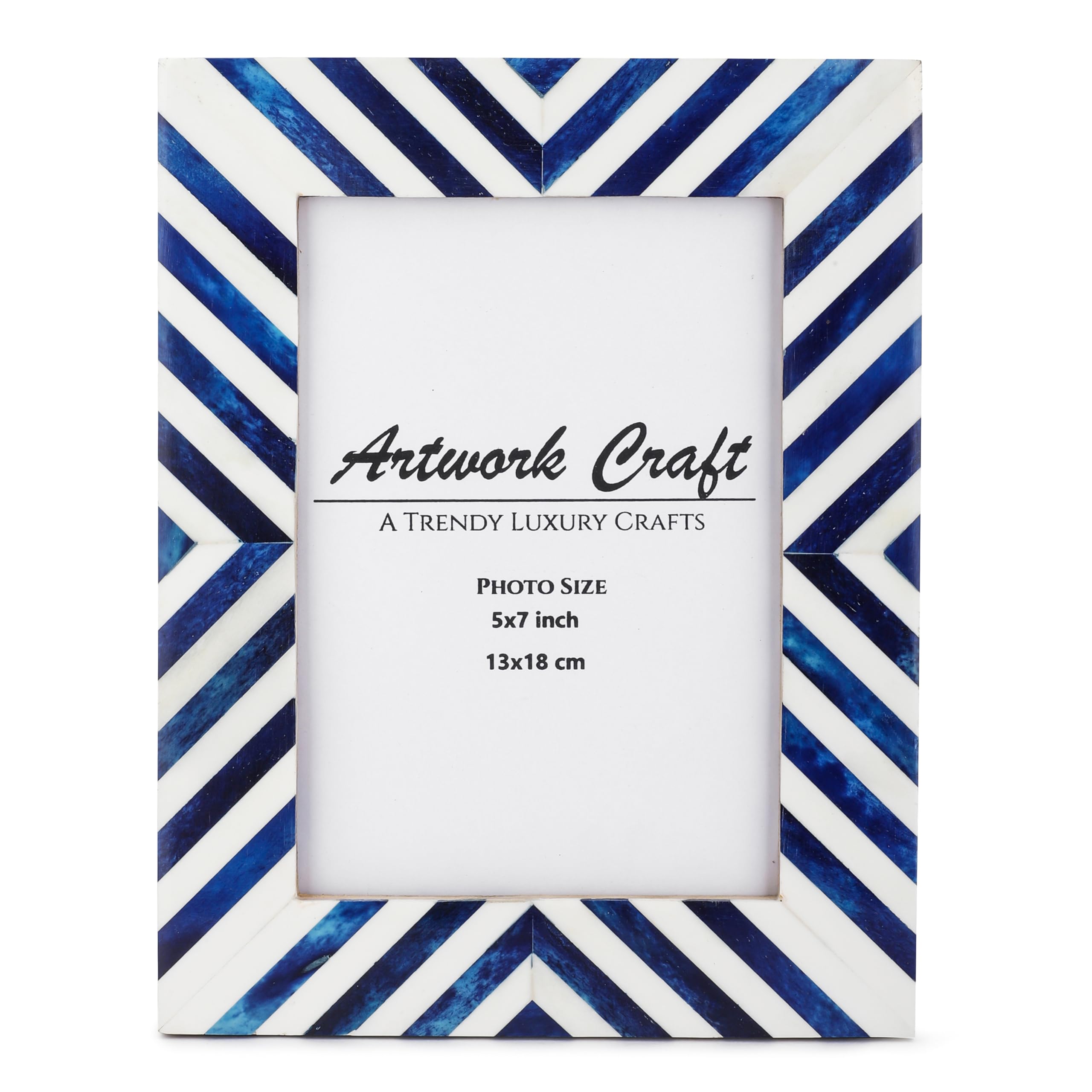 Photo 1 of Artwork Craft Picture Photo Frame Chevron Herringbone Art Inspired Vintage Table-Top/Wall Décor Frames (5x7 Inches, Blue,White)