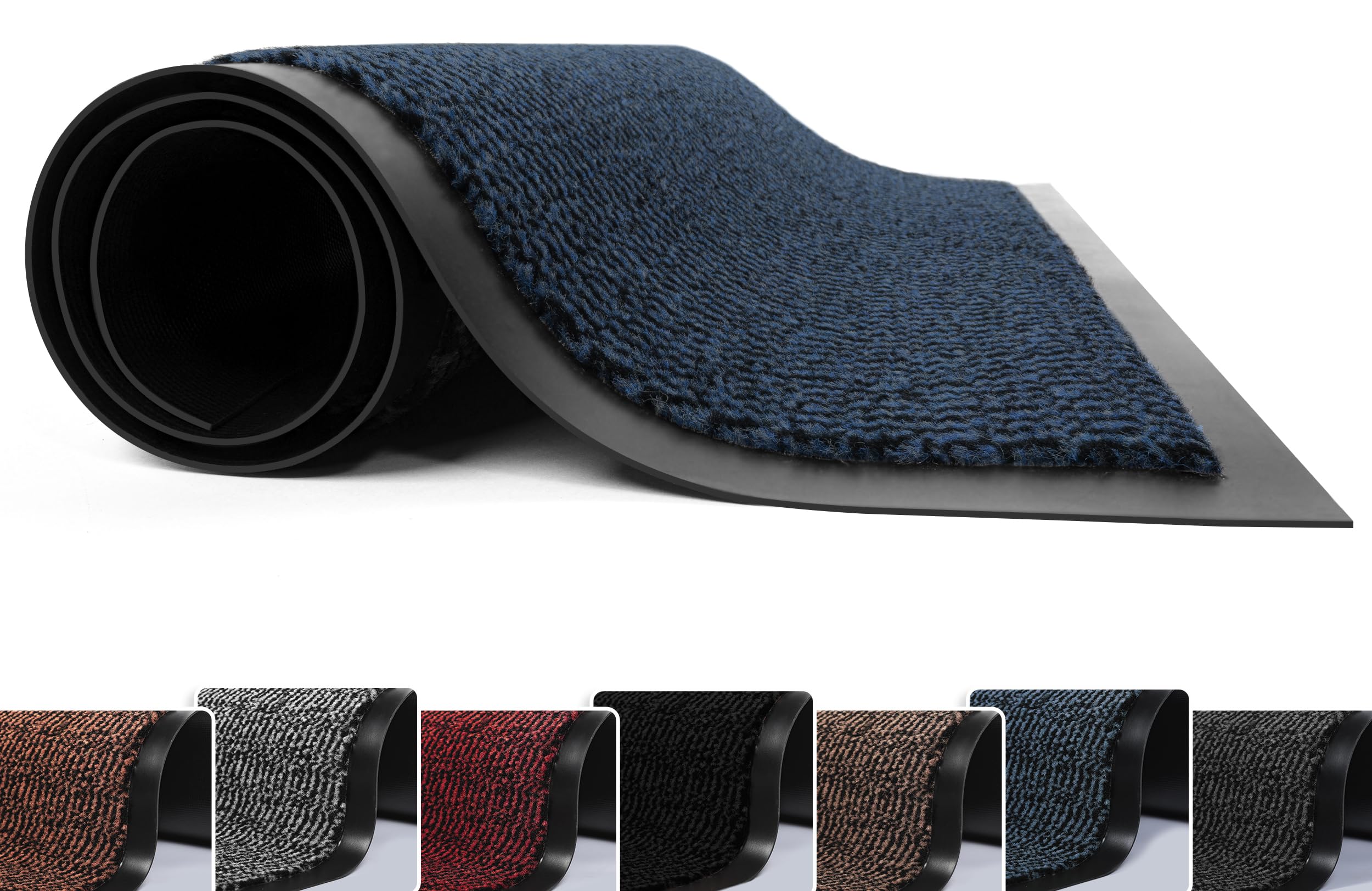 FB FunkyBuys Washable Door Mats - Heavy Duty, Non-Slippery & Stylish Floor Mat - Door mat indoor Large Rubber Indoor & Outdoor Doormats for Perfect Dust Grabbing (Blue-waved, 50 x 80 CM)