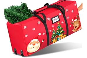 Jvgoo Christmas Tree Storage Bag, Fits Up to 9Ft Xmas Disassembled Tree, Heavy Duty 600D Oxford Christmas Tree Bag Storage Box with Rolling Wheels & Handles, Large Tree Bags for Storage (Red)