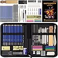 EGOSONG Drawing Set Sketch Pencils Kit,57 Pieces Sketching Supplies with 3-Color Sketchbook,Graphite,Charcoal Pencil and Sticks,Pro Art Supplies Kit for Artists Adults Teens Beginners Kids