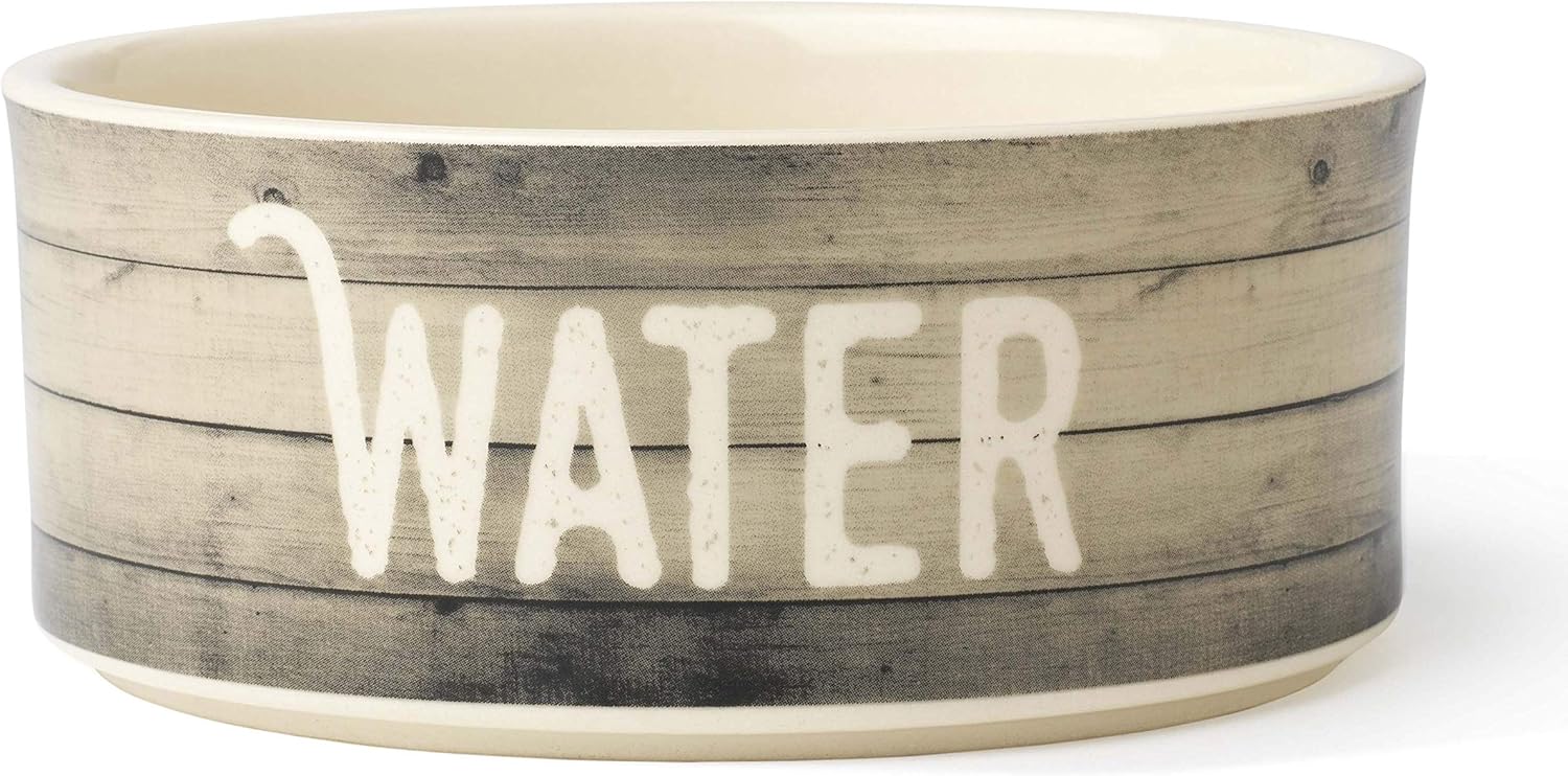 PetRageous 16030 Farm Dog Dishwasher Safe Stoneware Dog Water Bowl 6-Inch Diameter 2.5-Inch Tall 2.5-Cup Capacity for Medium and Large Dogs and Cats, Natural, Off-White