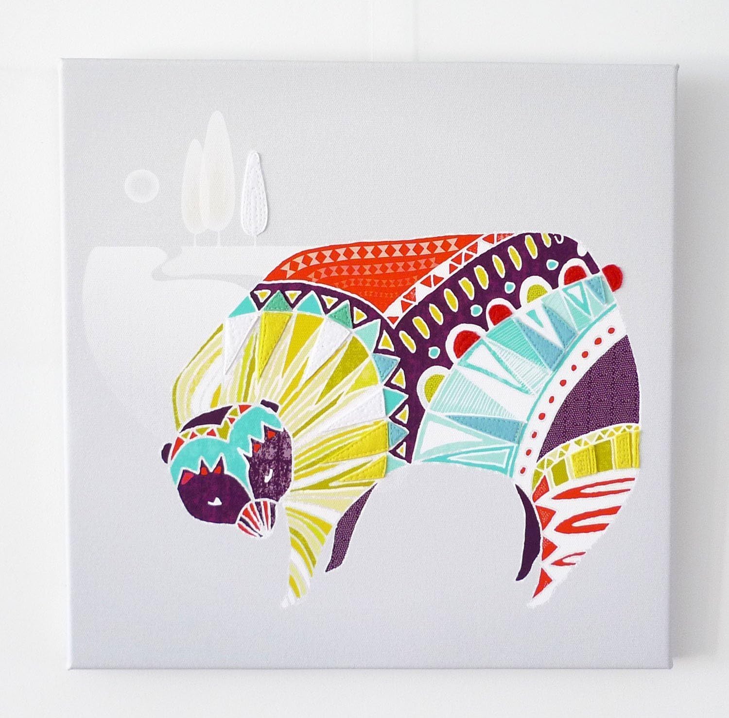 Bear Canvas Wall Art, Colorful Animal Framed Print