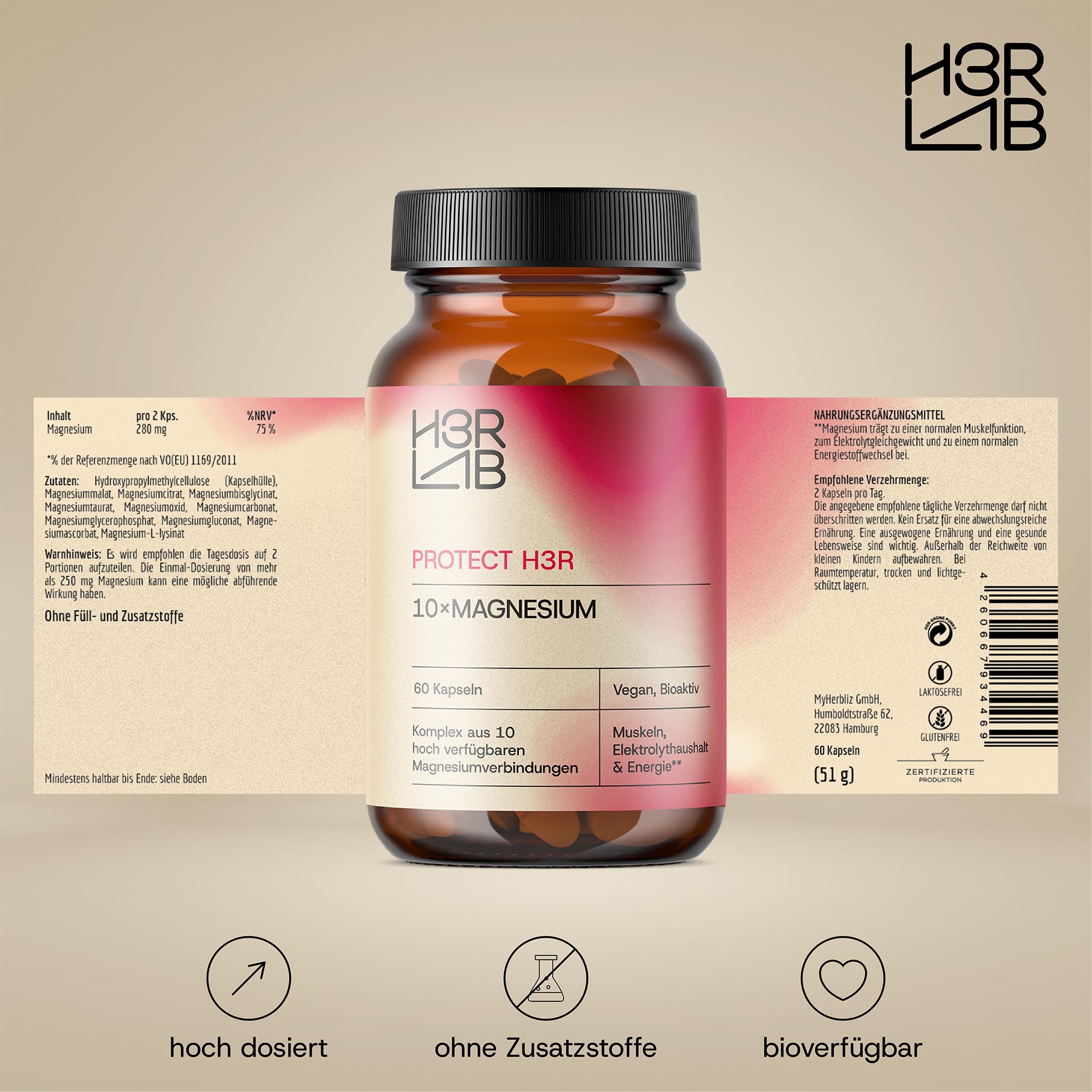 10× Magnesium Komplex – Kapseln mit 10 bioaktiven Magnesiumverbindungen | Magnesium Bisglycinat, Citrat & Malat | Für Muskeln, Nerven & Energie | Hoch bioverfügbar | Vegan (Pack of 1) 2