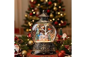 XPSCOCO Christmas Snow Globe Water Lantern with Joy and Snowman Family Scene Battery Operated or USB Powered Musical Lighted Holiday Decoration for Tabletop Display for Family and Friends