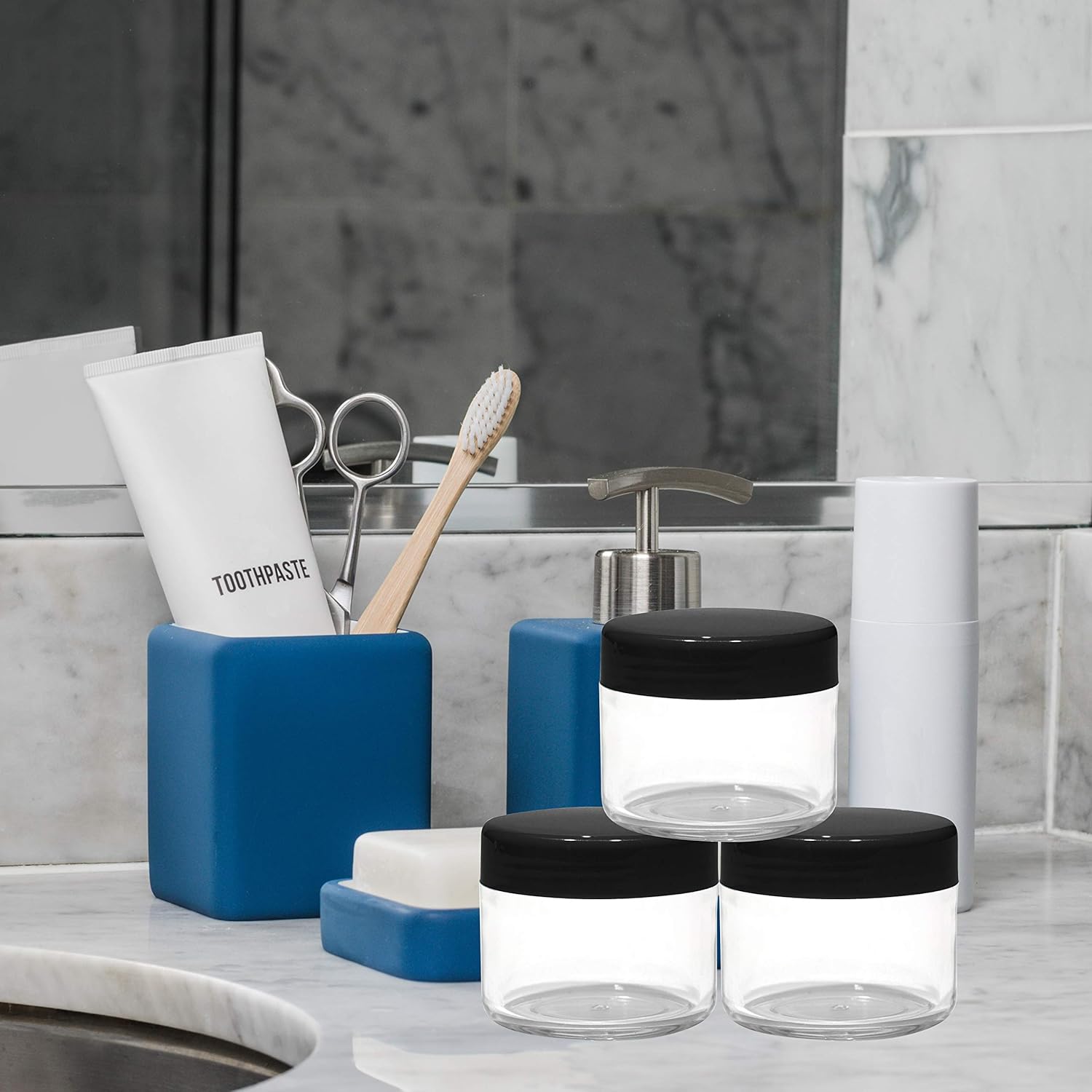 Houseables 20 Gram Jar, 20 ML Jar, 12 Pk, Black, BPA Free, Cosmetic Sample Empty Container, Plastic, Round Pot Screw Cap Lid, Small Tiny 20g Bottle : Beauty