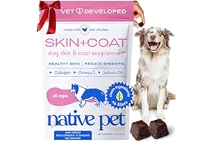 Native Pet Omega Skin and Coat Chews for Dogs - Dog Skin and Coat Supplement for Healthy, Shiny Fur, Reduce Shedding and Dry Spots - Made with Omega 3 Fish Oil and Wild-Caught Salmon Oil - 30 Chews
